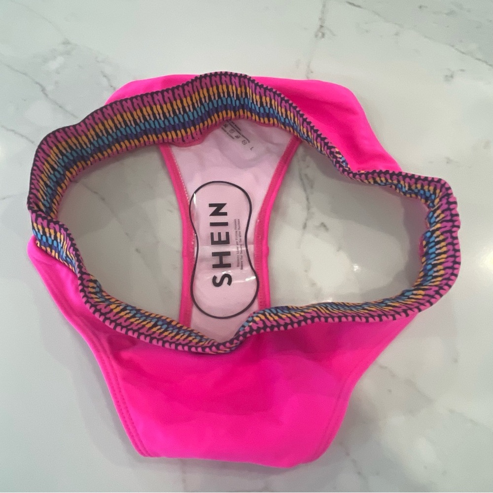 Shein Cheeky Vibrant Pink Bikini Bottoms with Multicolor Waistband - Picture 7 of 10